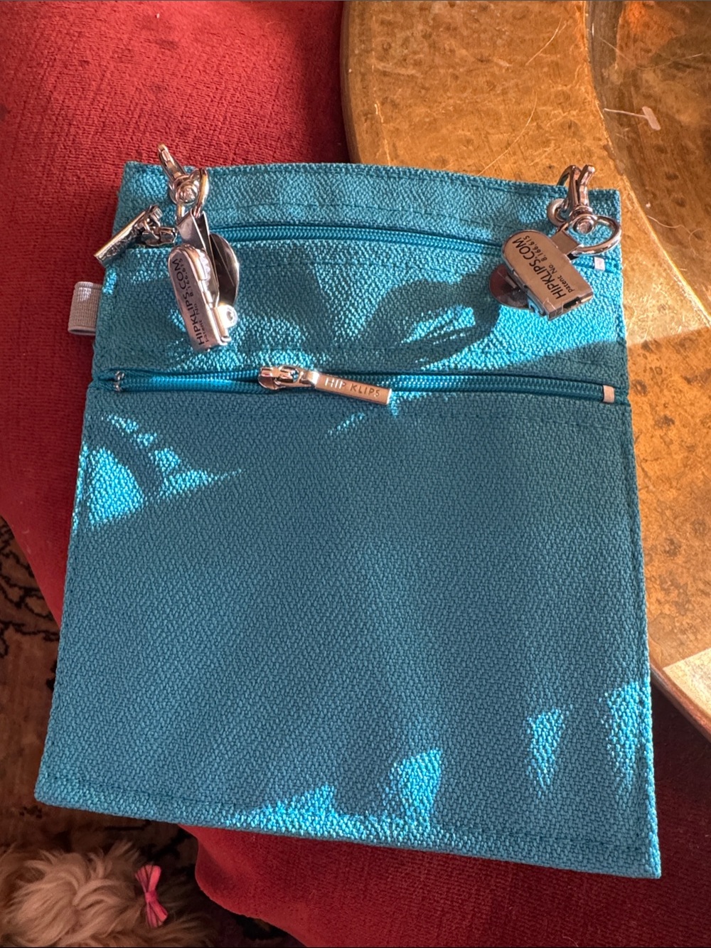 Teal Travel Cosmetic Pouch with Multiple Zip Compartments